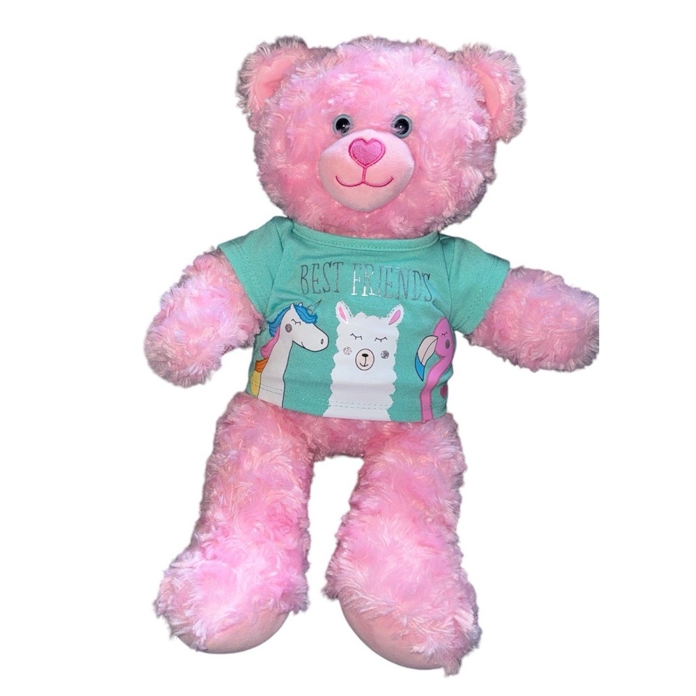 Build A Bear Pink Teddy Bear‎ 16" Teal Best Friends Shirt